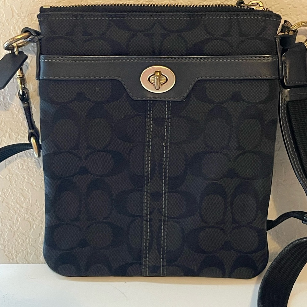 Coach Black Leather Bag with Gold Accents